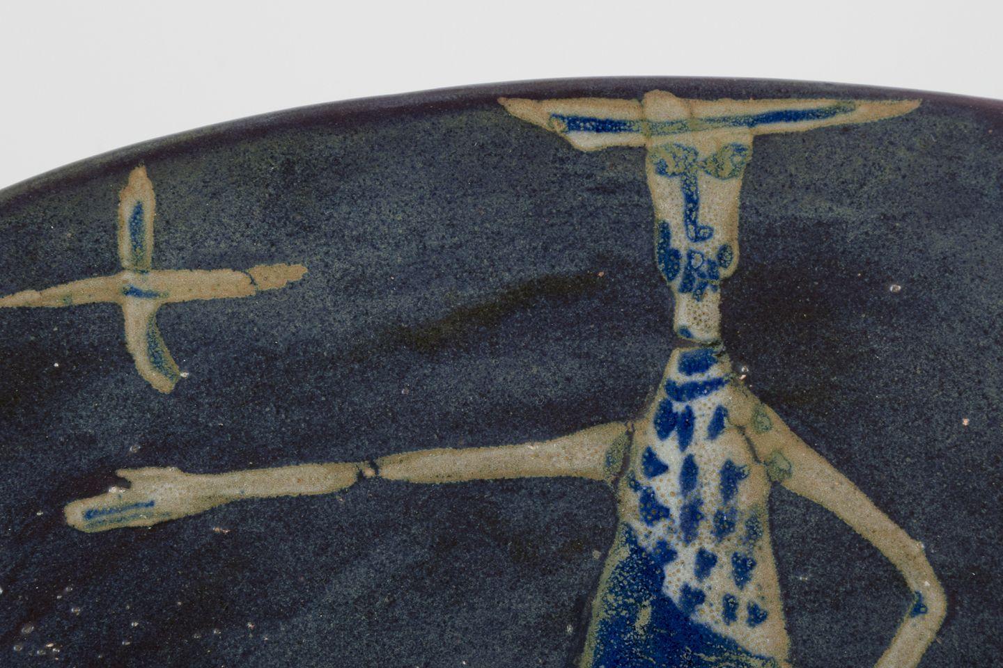 Glazed Åke Holm, Swedish ceramicist. Large ceramic dish with motif of Don Quixote. For Sale