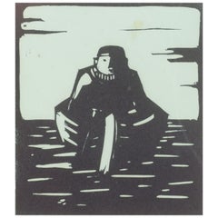 Åke Holm. Woodcut on paper. Biblical motif: man in a boat. Mid-20th C.