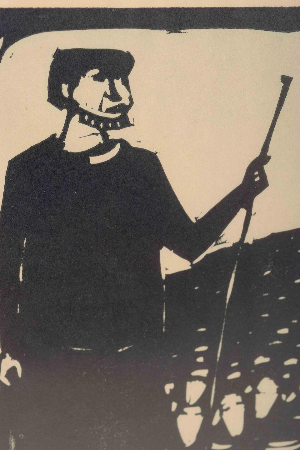 Åke Holm. Holzschnitt auf Papier. Biblisches Motiv eines Hirten mit Stab und Herde. (Moderne) im Angebot