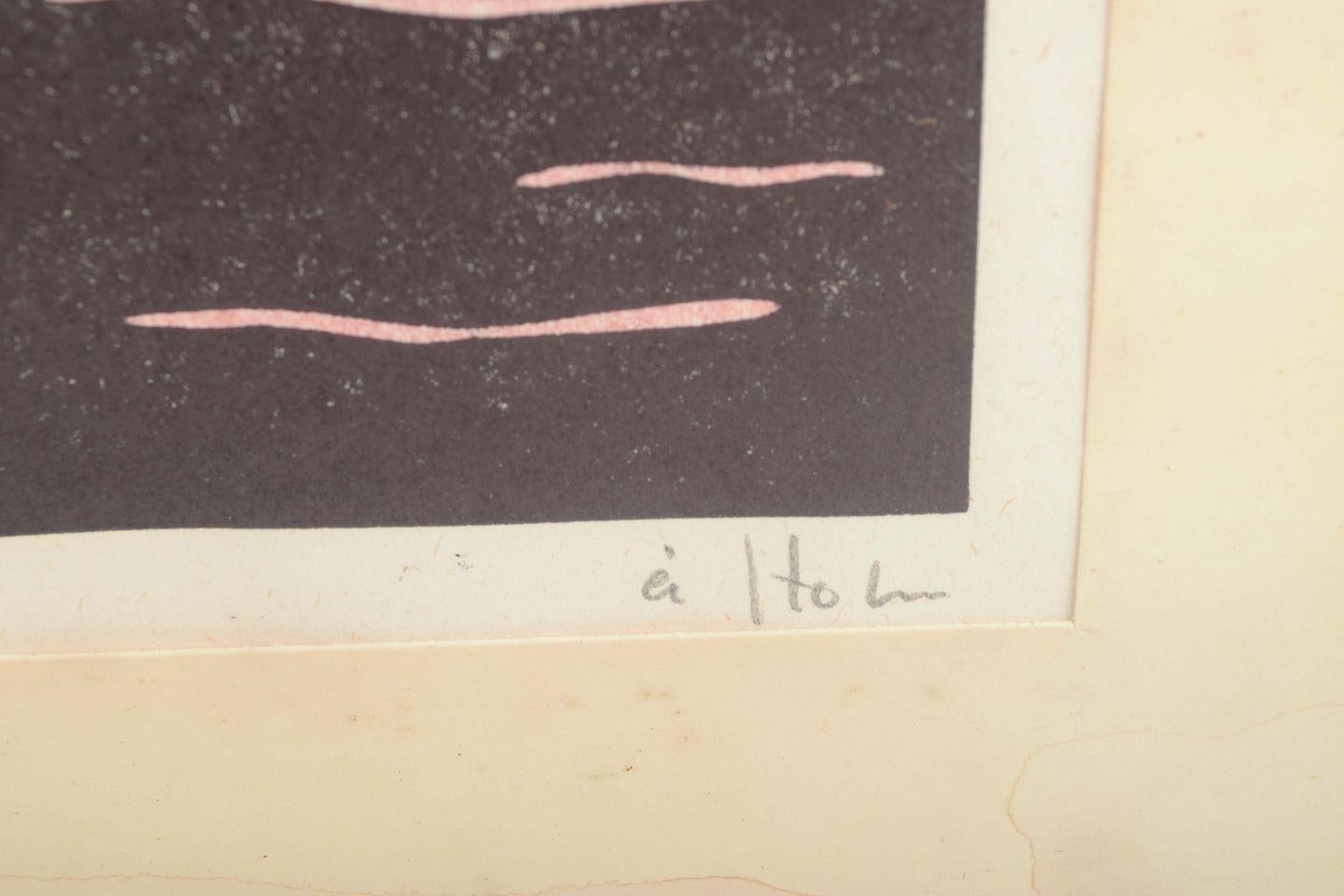 Åke Holm. Holzschnitt auf Papier. Biblisches Motiv mit Figurengruppe am Wasser. im Zustand „Gut“ im Angebot in København, Copenhagen