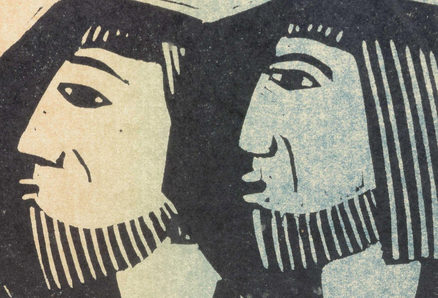 Åke Holm. Holzschnitt auf Papier. Komposition mit drei Köpfen. Mitte des 20. Jahrhunderts (Moderne) im Angebot