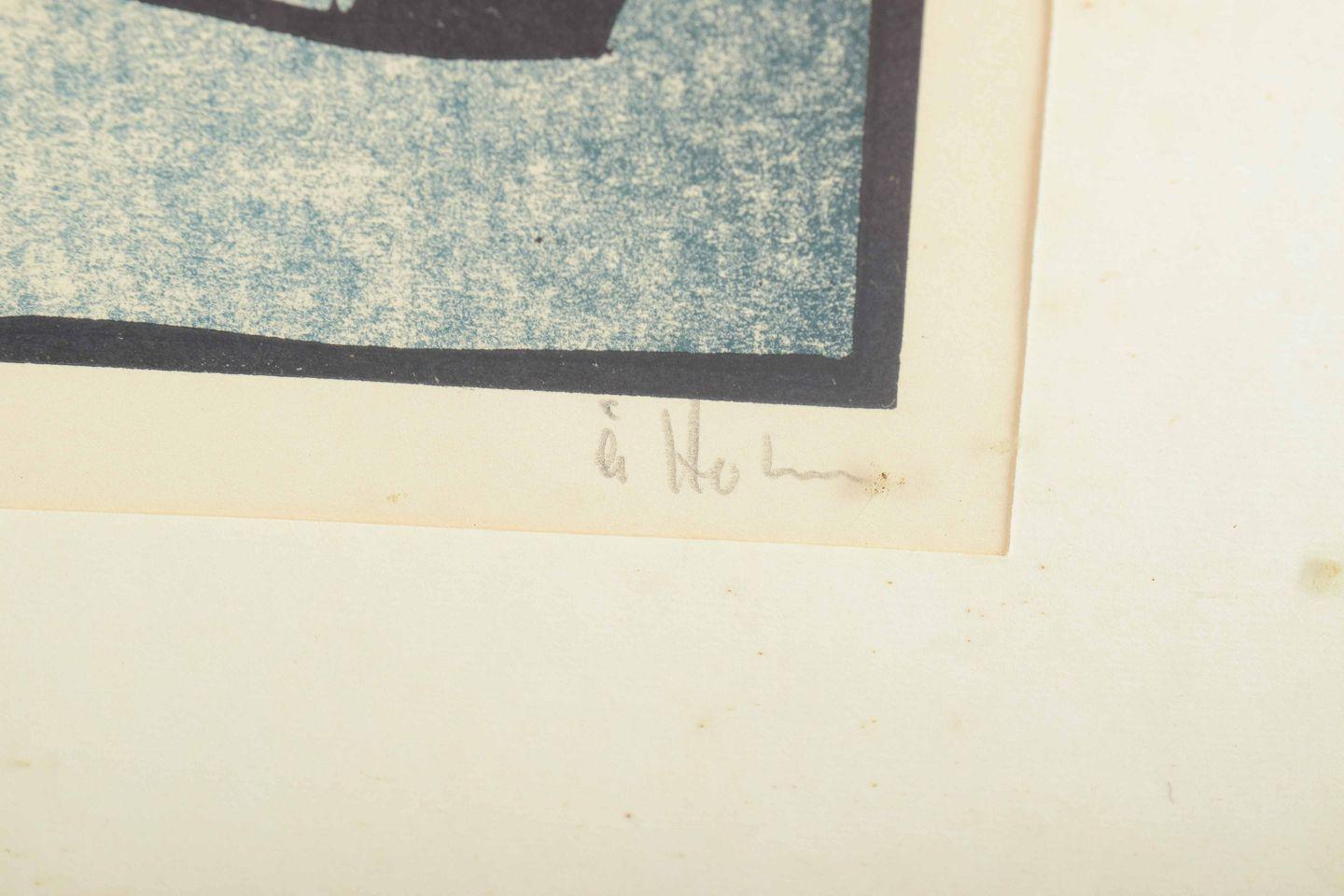 Åke Holm. Holzschnitt auf Papier. Komposition mit drei Köpfen. Mitte des 20. Jahrhunderts (Schwedisch) im Angebot