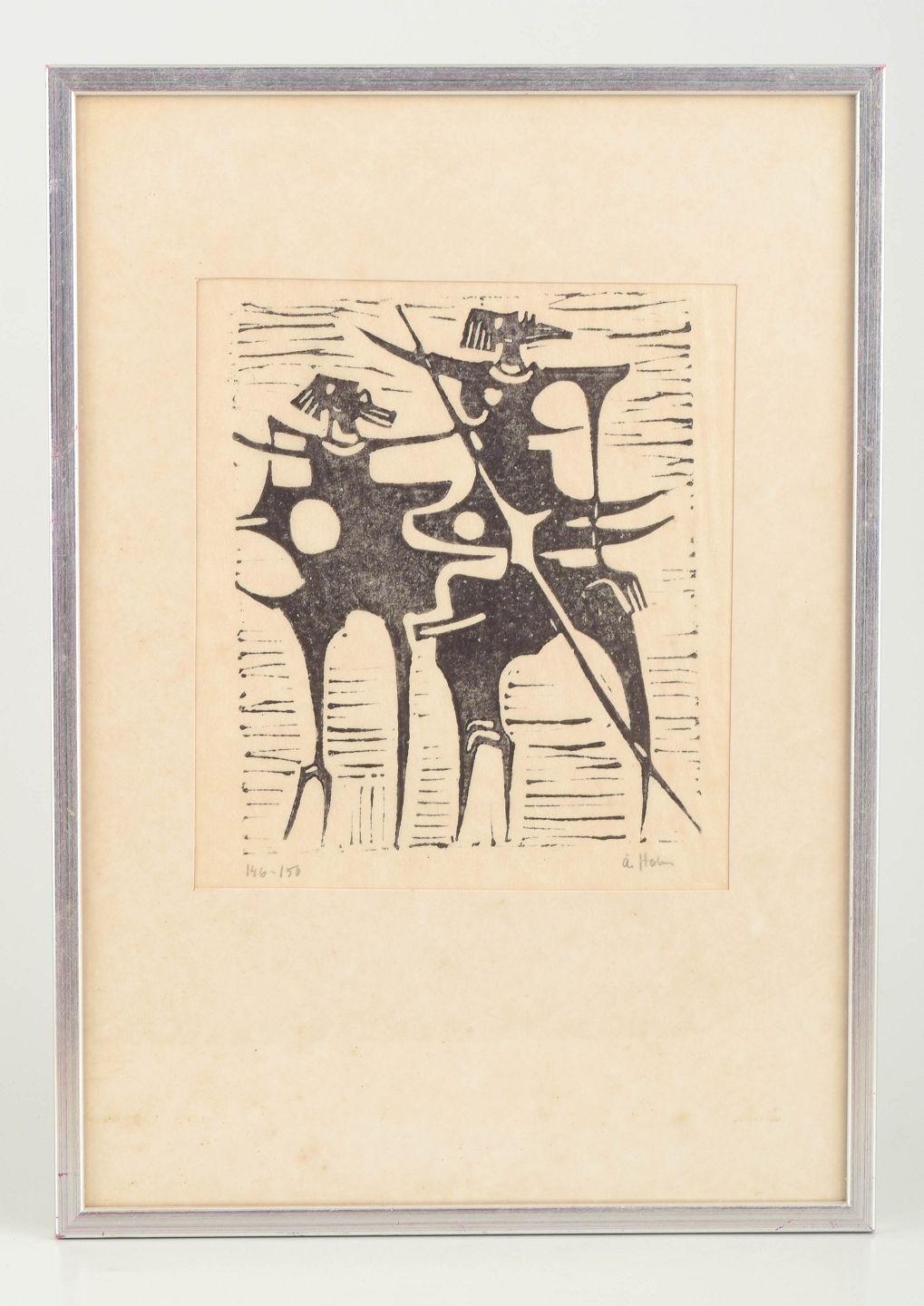 Åke Holm (1900-1980)
Xilografia astratta con due figure stilizzate

Tecnica: Xilografia in nero su carta
Firma: Firmato 