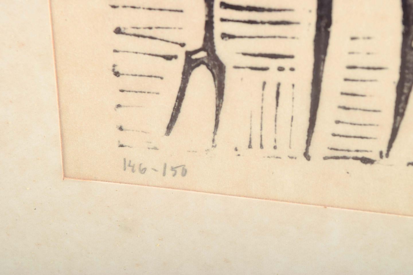 Svedese Åke Holm. Xilografia su carta. Composizione con due figure astratte. in vendita