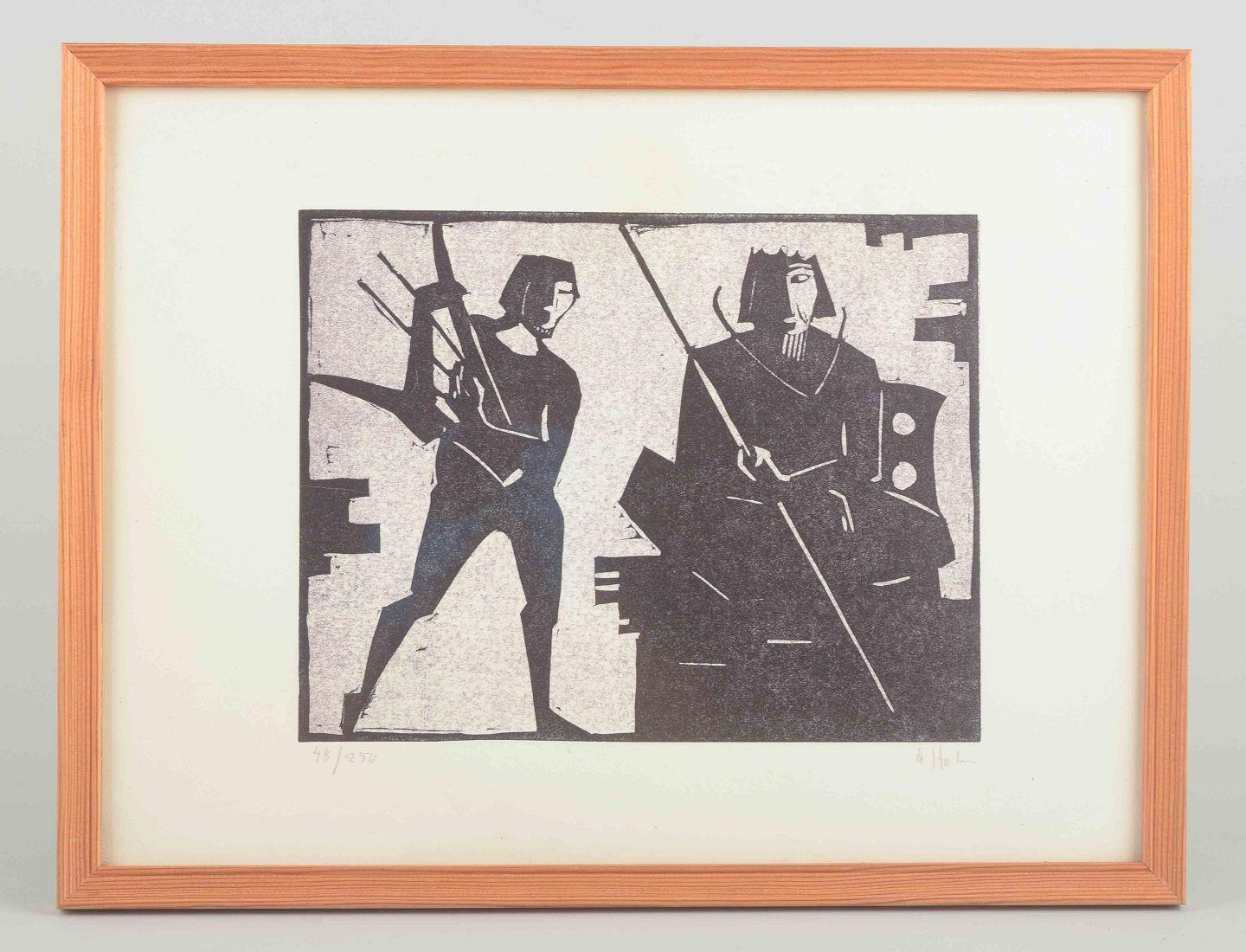 Åke Holm (1900-1980). Gravure sur bois sur papier.
Composition avec deux personnages (David et Paul).

Artistics : Åke Holm (1900-1980)
Titre/Motif : Composition avec deux personnages (David et Paul)
Technique : Gravure sur bois
Edition :