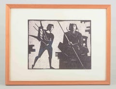 Åke Holm. Woodcut on paper. Composition with two figures (David and Saul).