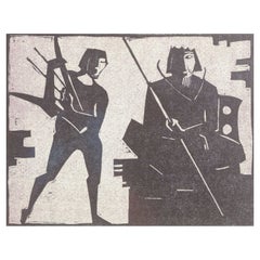 Åke Holm. Woodcut on paper. Composition with two figures (David and Saul).