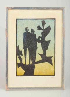 Åke Holm. Woodcut on paper. Composition with two figures, mid-20th C.