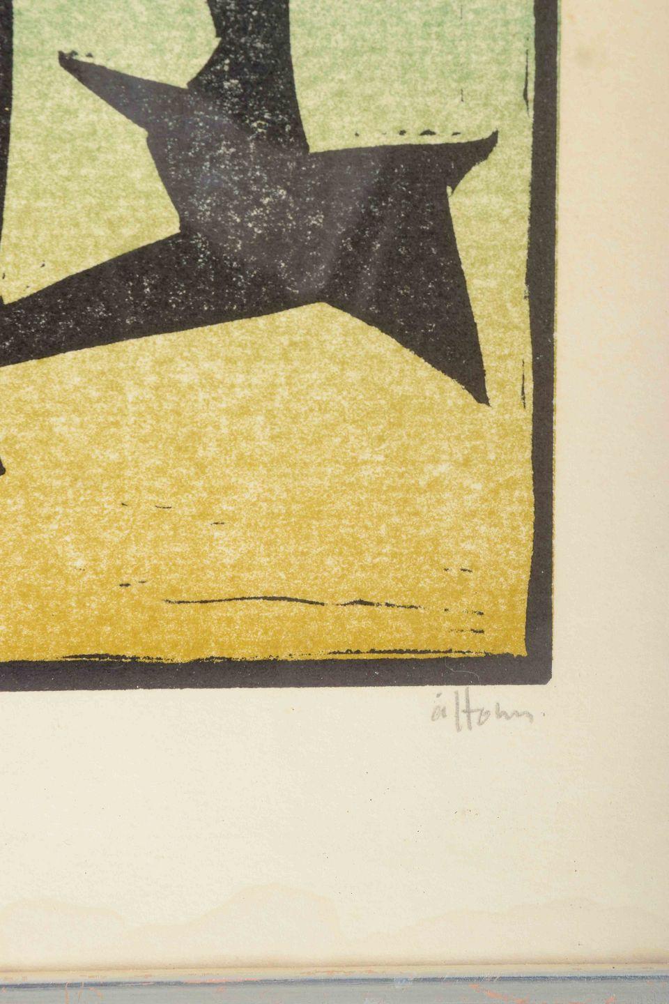 Åke Holm. Holzschnitt auf Papier. Komposition mit zwei Figuren, Mitte 20. Jahrhundert. (Schwedisch) im Angebot