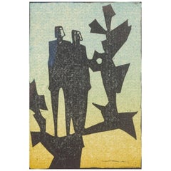 Åke Holm. Woodcut on paper. Composition with two figures, mid-20th C.