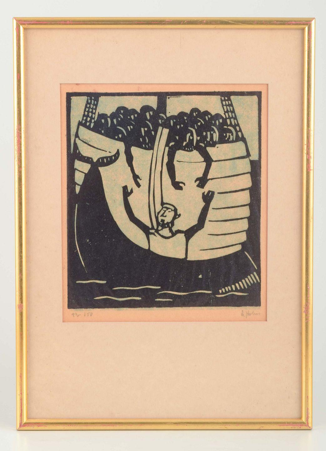 Åke Holm. Xilografia su carta. Una scena biblica di Giona e la balena.

Artista: Åke Holm (1900-1980)
Tecnica: Taglio in legno
Motivo: Scena biblica
Edizione: 93/150
Dimensioni dell'immagine: 21 × 18 cm
Dimensioni della cornice: 36 × 26 cm
Firma: