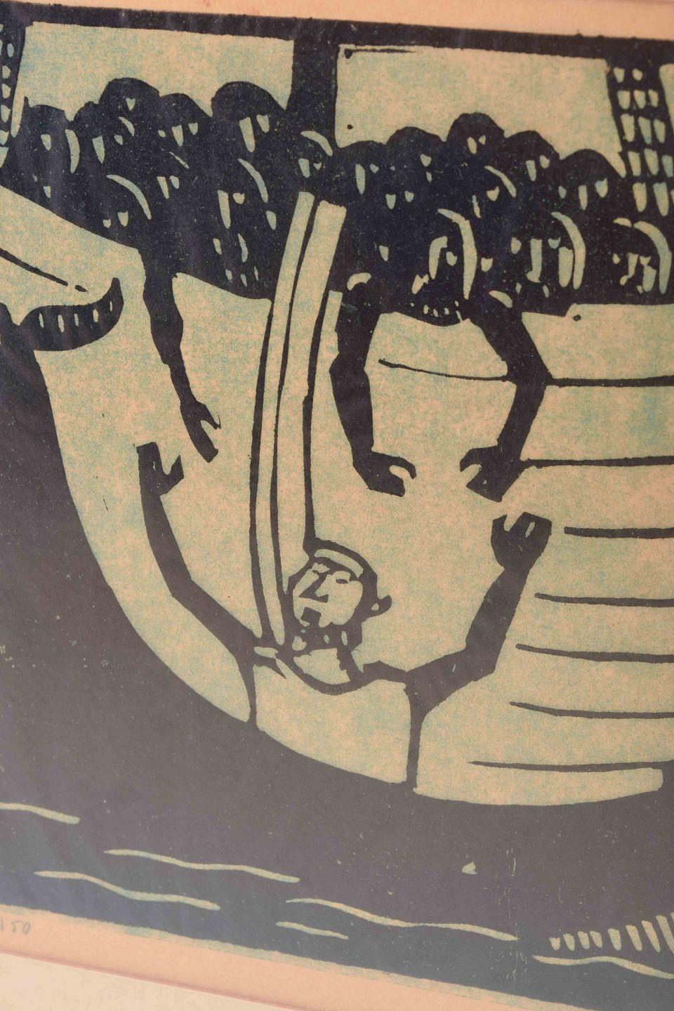 Moderno Åke Holm. Xilografia su carta. Giona e la balena. Metà del XX secolo. in vendita