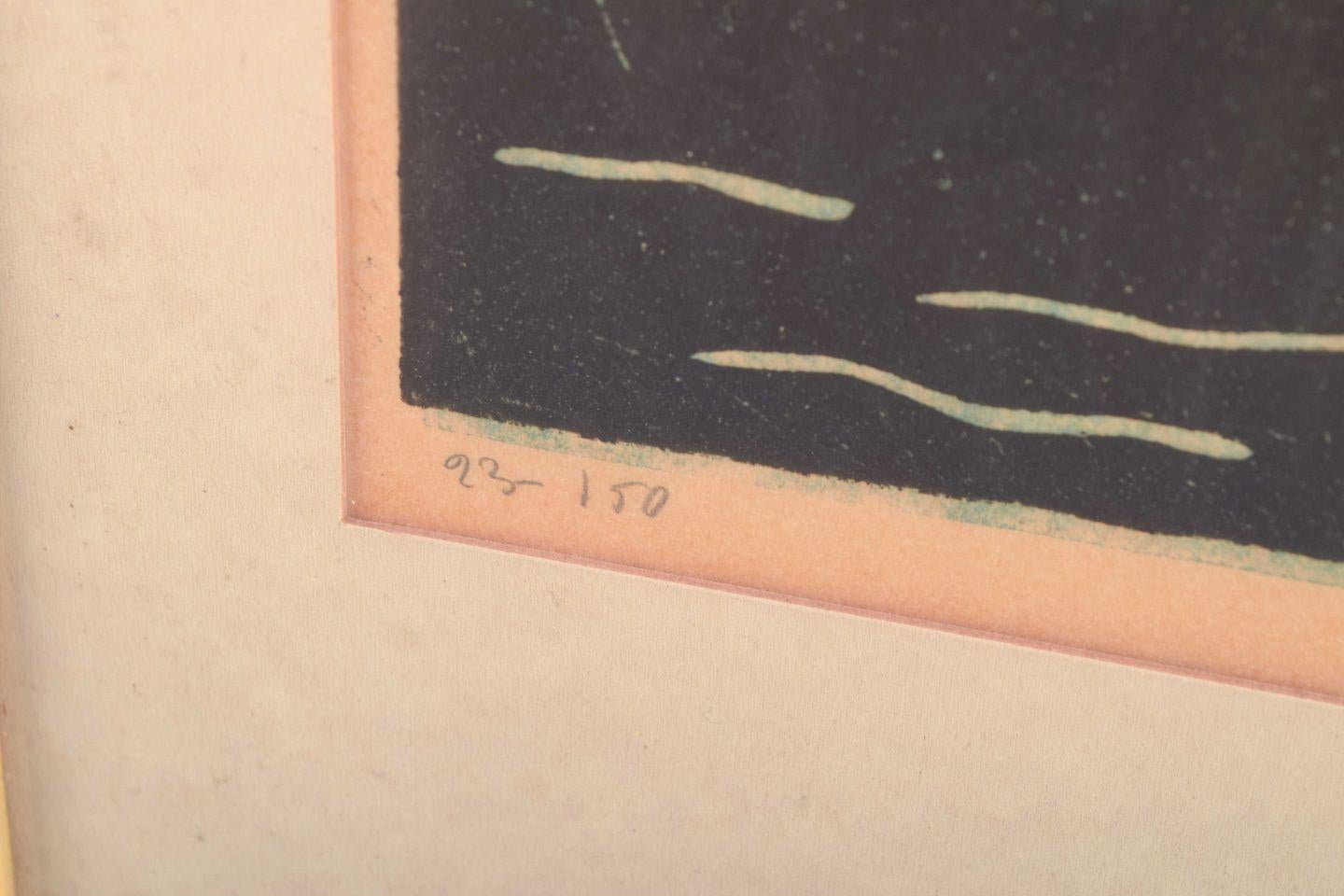 Svedese Åke Holm. Xilografia su carta. Giona e la balena. Metà del XX secolo. in vendita