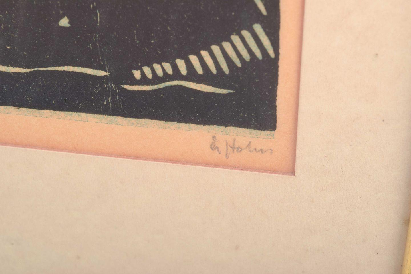 Åke Holm. Xilografia su carta. Giona e la balena. Metà del XX secolo. In condizioni ottime in vendita a København, Copenhagen