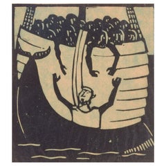 Åke Holm. Woodcut on paper. Jonah and the whale. Mid-20th C.