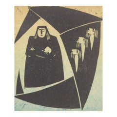 Åke Holm. Woodcut on paper with biblical motif. Dated 1950.