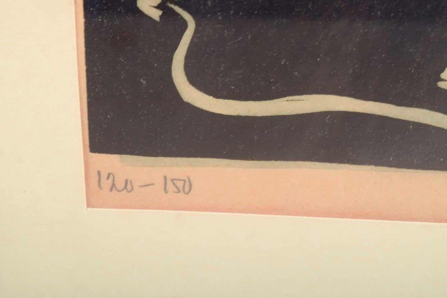 Suédois Åke Holm. Gravure sur bois sur papier avec une composition figurative. Milieu du 20e siècle. en vente