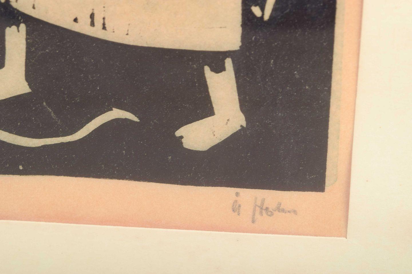 Åke Holm. Gravure sur bois sur papier avec une composition figurative. Milieu du 20e siècle. Bon état - En vente à København, Copenhagen