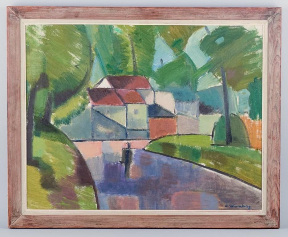 Åke Winnberg, eingetragener schwedischer Künstler.
Öl auf Leinwand.
Modernistische Landschaft in einer bunten Palette.
Aus den 1960er Jahren.
Unterschrieben.
In perfektem Zustand.
Abmessungen: B 55,0 cm x H 43,0 cm.
Gesamt: B 64,0 cm x H 52,0 cm.