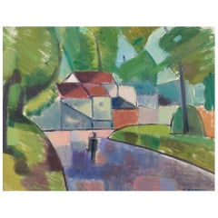 Åke Winnberg, listed Swedish artist, oil on canvas, modernist landscape