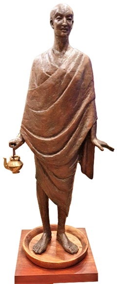 Enlightened, Figurative, Bronze & Holz, indischer Künstler, auf Lager, „In Stock“