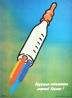 Original Retro Soviet Poster Peaceful Space For Future Generations USSR Kosmos