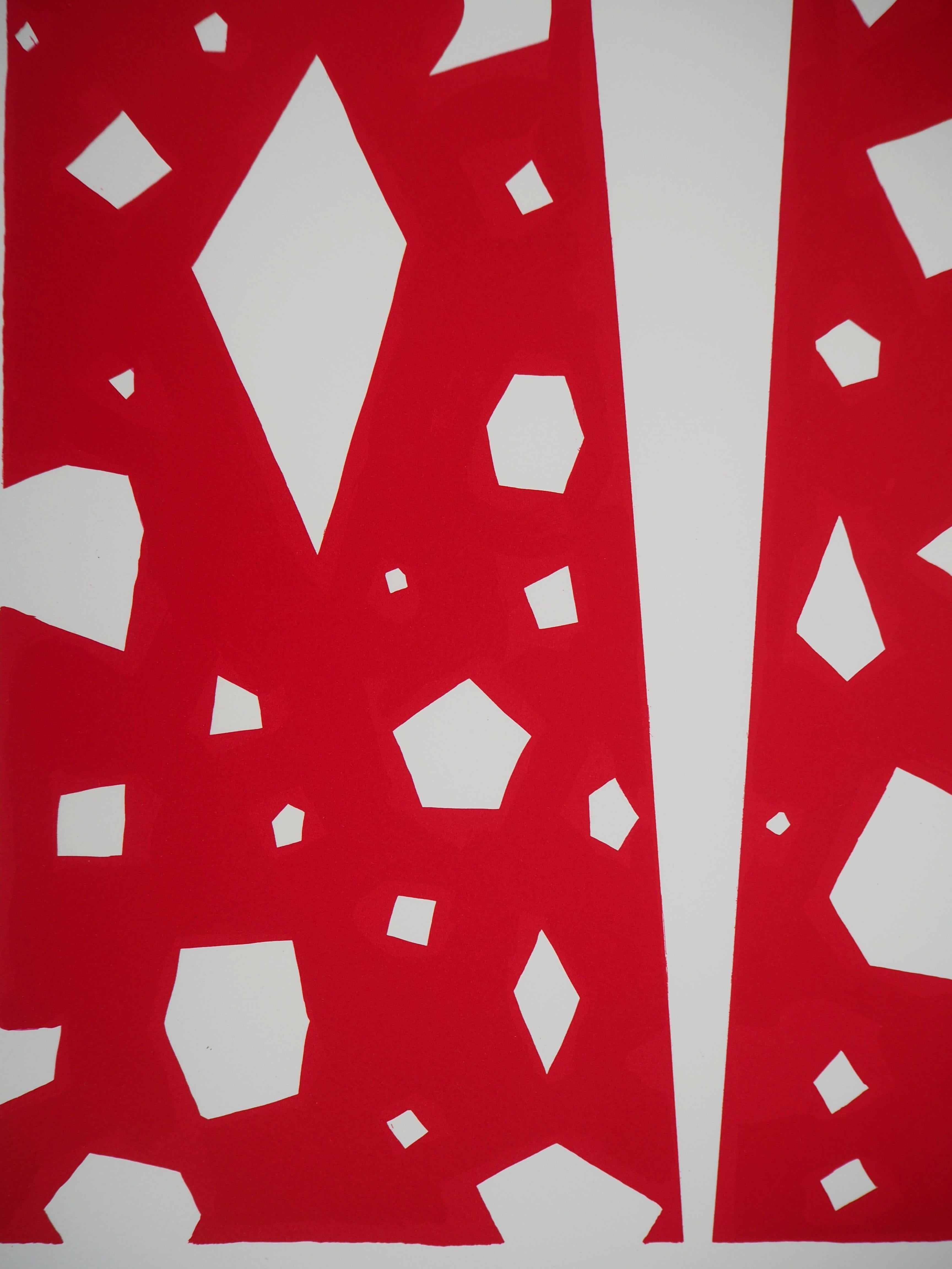 Abstract Composition with Hidden Profile - Original lithograph - Gray Abstract Print by Aki Kuroda