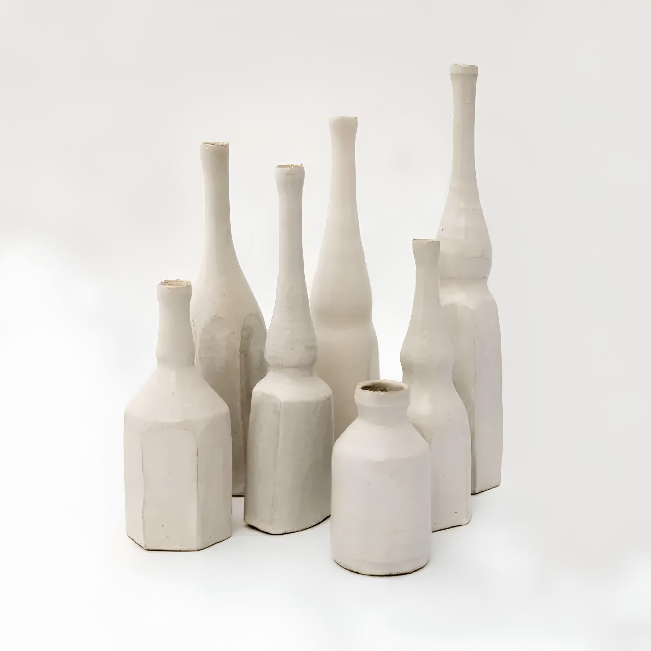 5 'Morandi' Bottles, 2022 Grogged stoneware, white glaze, 2022 - Art by Akiko Hirai
