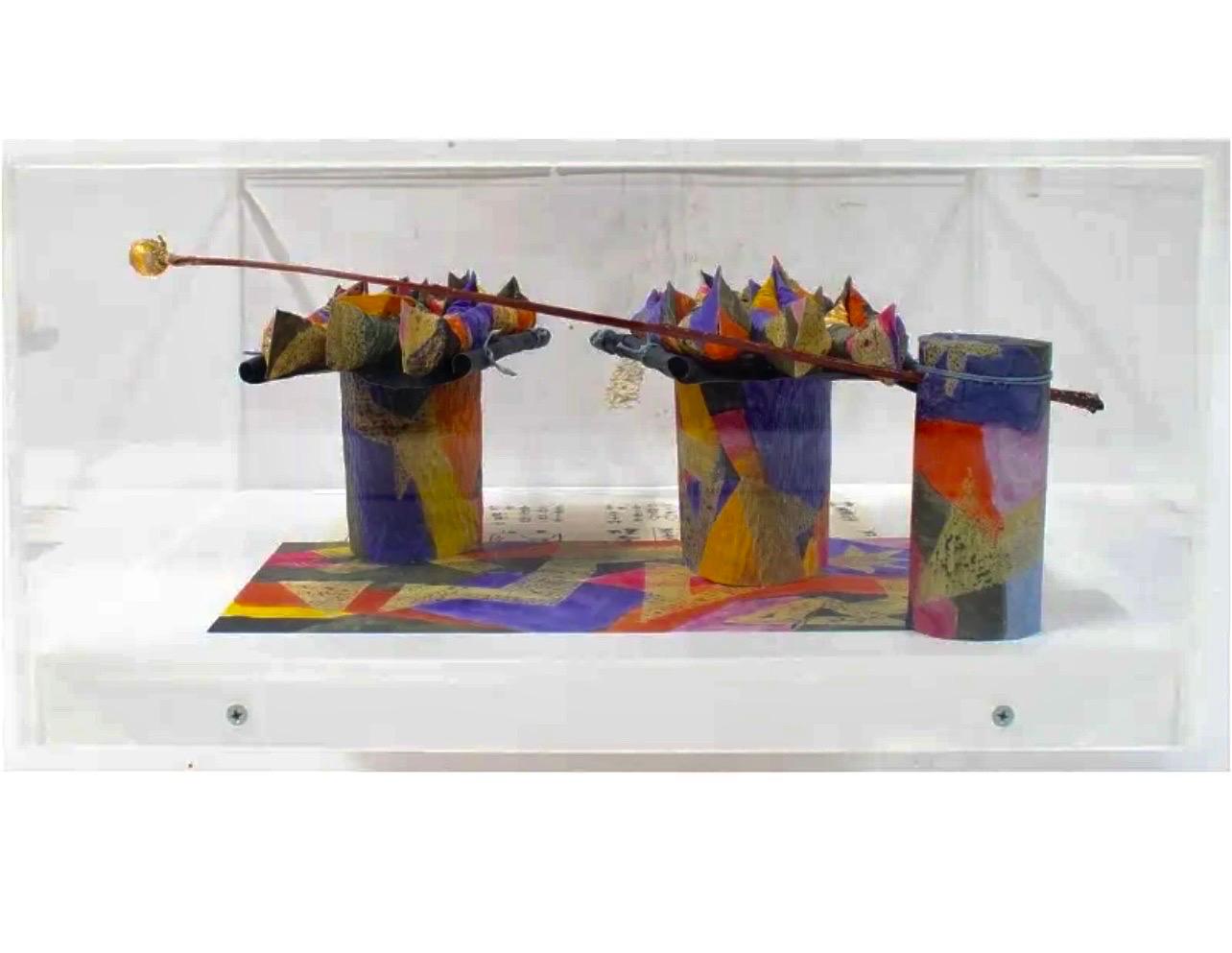 Akiko Sugiyama Collage de peinture calligraphique japonaise, Sculpture 3D pour boîte à ombres en vente 5