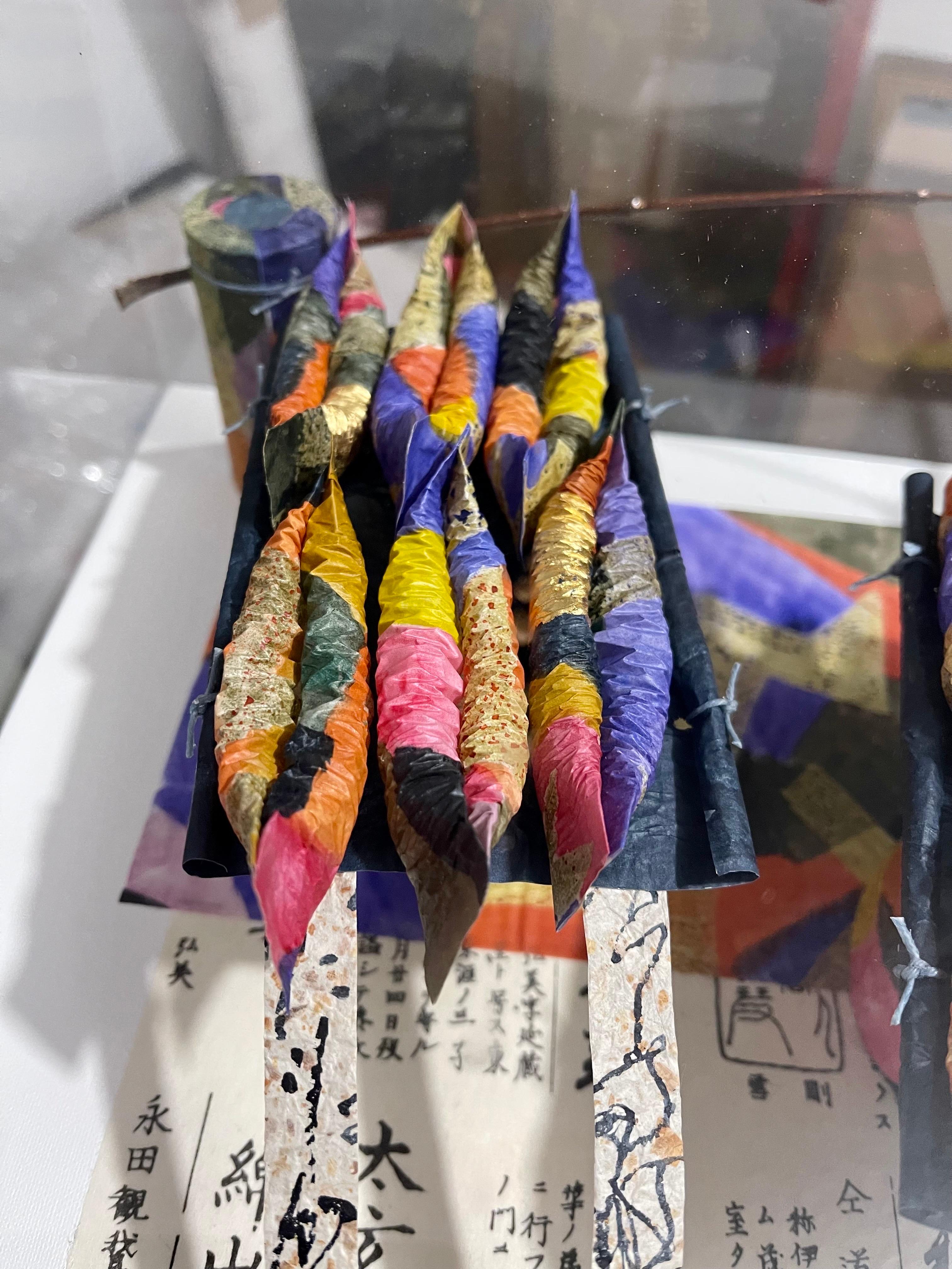 Akiko Sugiyama Collage de peinture calligraphique japonaise, Sculpture 3D pour boîte à ombres en vente 8