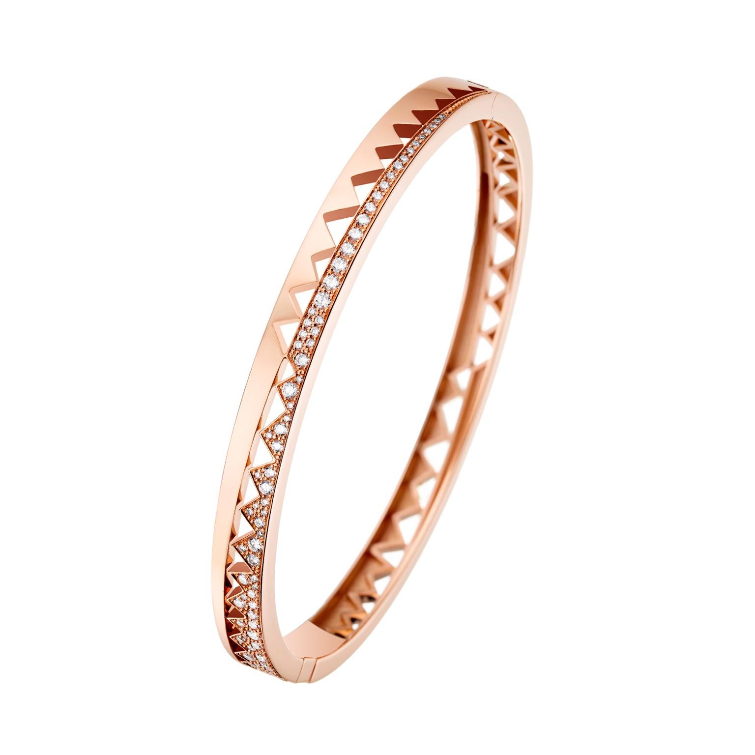 18K rose gold AKILLIS Capture Me bracelet for her half-set with white diamonds. Diamonds (cts): 0,96 
The bracelet has two sides: one half-set with white diamonds and another one without diamonds, offering a sophisticated and playful look.

The new