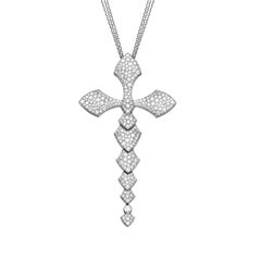 Akillis Python Cross Pendant 18 Karat White Gold White Diamonds Large Size