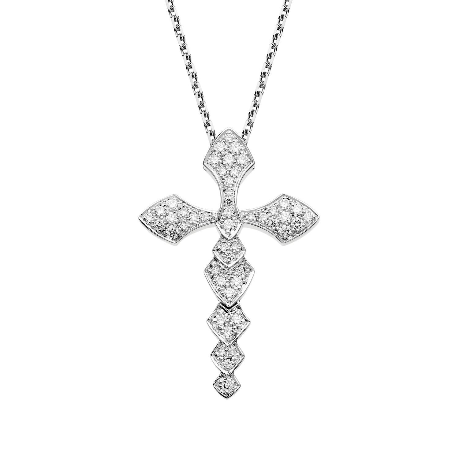Akillis Python Cross Pendant 18 Karat White Gold White Diamonds Medium Size For Sale