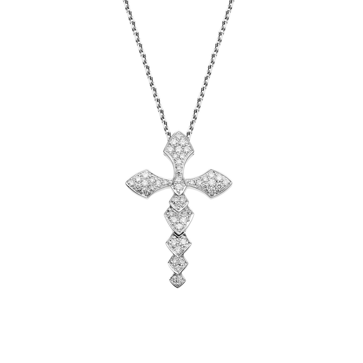 Akillis Python Cross Pendant 18 Karat White Gold White Diamonds Small Size For Sale