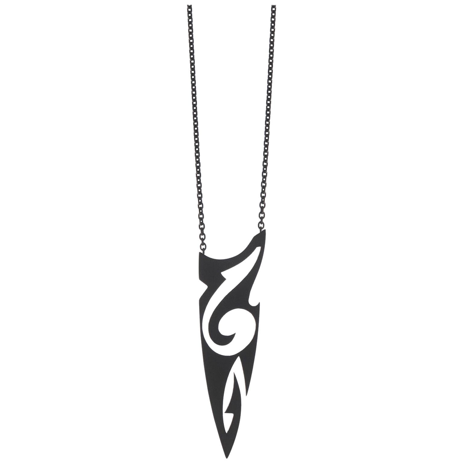 Akillis Tattoo Necklace Black Titanium Silver Chain for Him For Sale