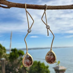 "Akimbo" 18K Gold Wire Dangle Earrings with Rose Cut "Dirty" Red Diamonds