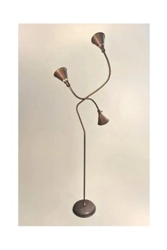 Lampada da terra "Akimbo", metà secolo restaurata, ottone, acciaio, bronzo invecchiato, regolabile