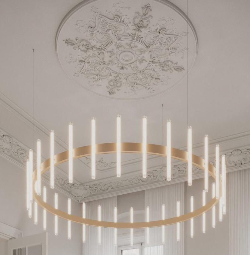 Akimi Large Circular Green Pendant Lamp by JSPR
Designed by Jasper van Grootel.
Dimensions: Ø 206,5 x H 50 cm.
Materials: Anodized aluminum.

Handmade in The Netherlands. Like its sibling Komorebi, the Akimi collection is available in a variety of