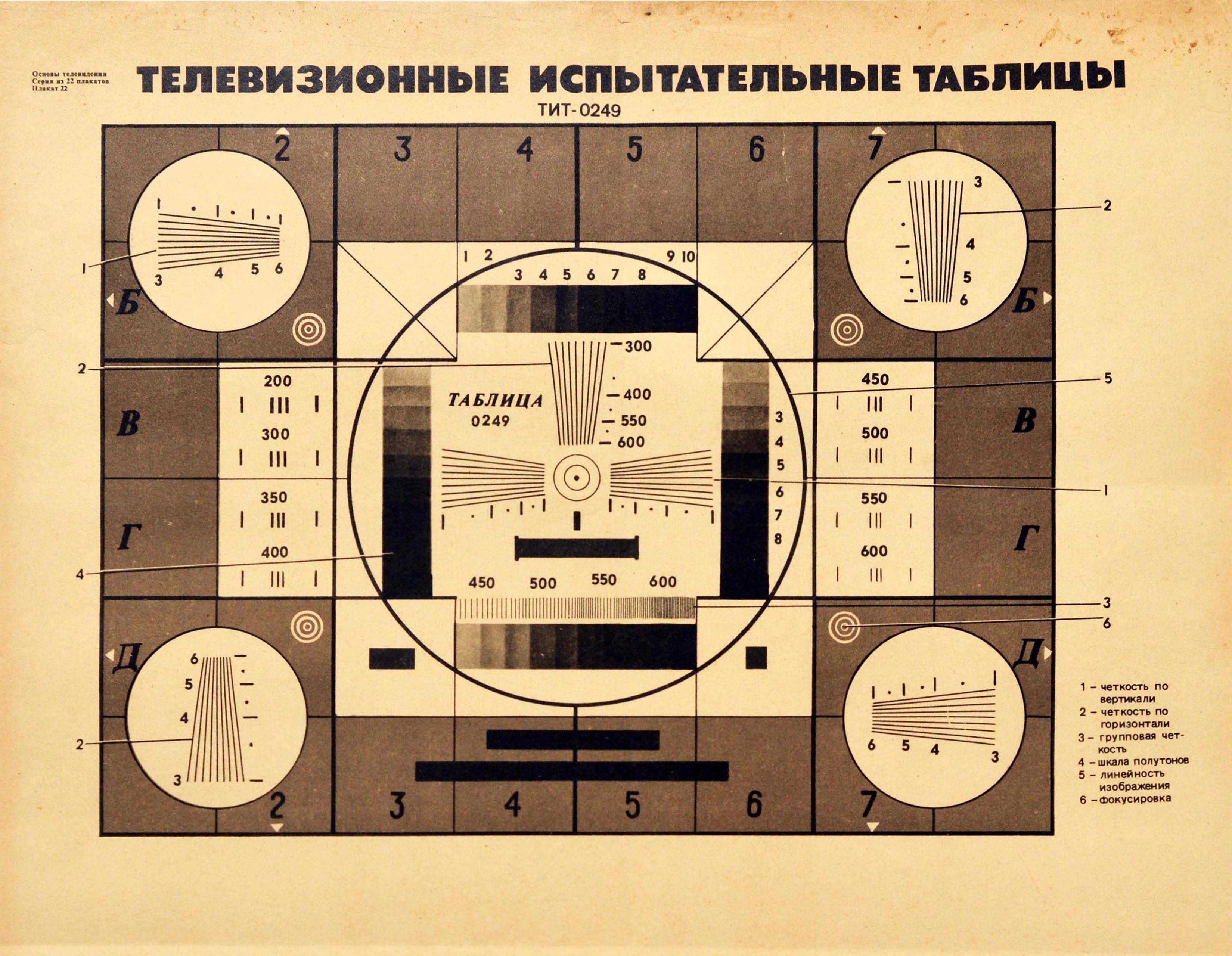 Original Vintage Poster Television Test Card Black & White Colour Charts TV USSR - Print by Akimov