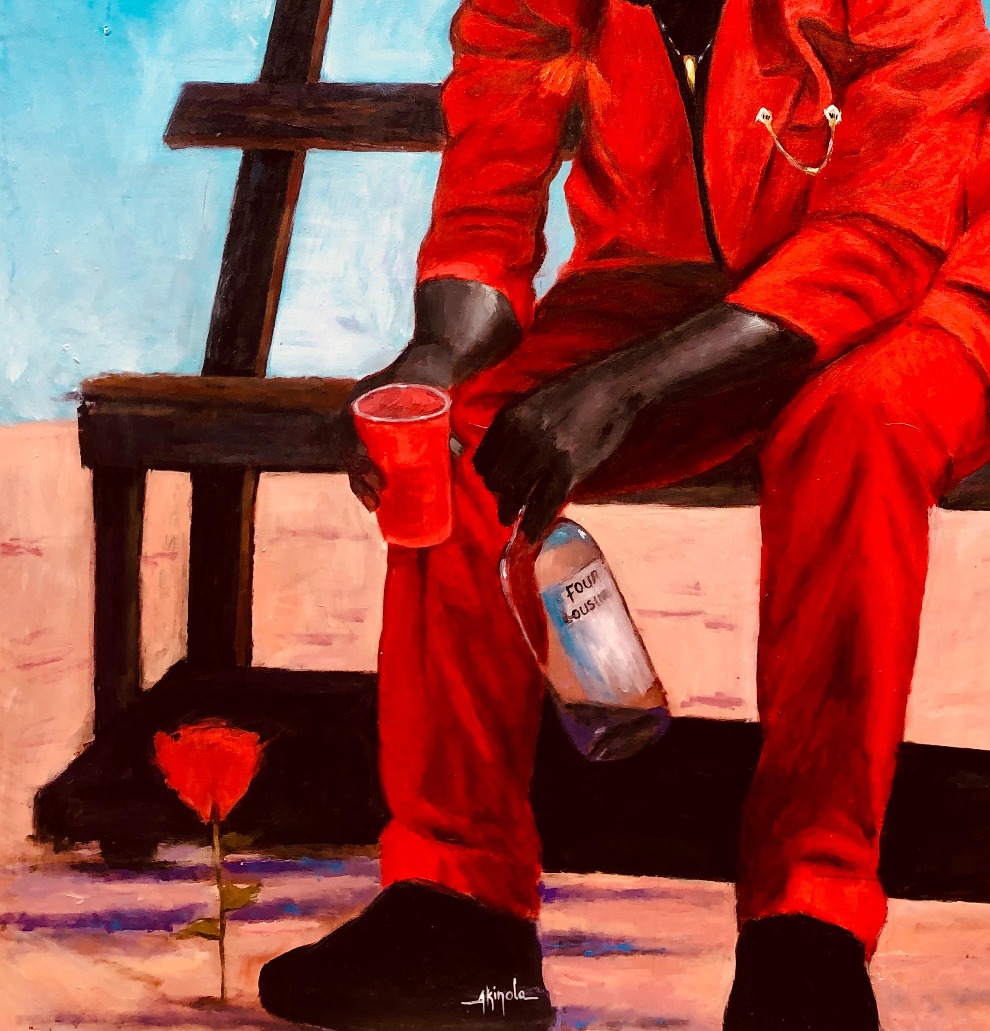 Da solo non da solo - Figurative Painting Beige di Akinboye Akinola Peter