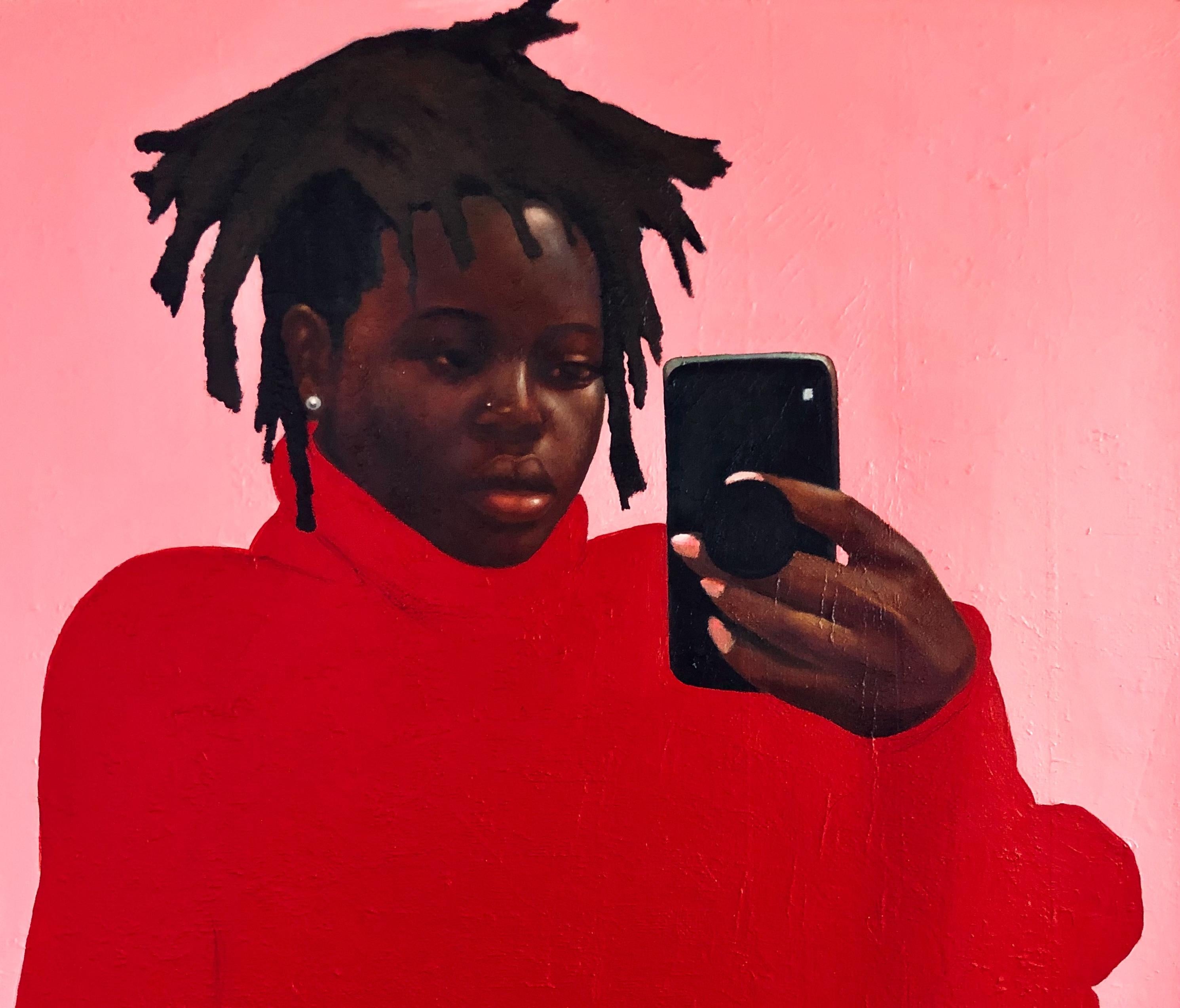 Addio - 21° secolo, Contemporaneo, Figurativo, Moda, Donna, Amore, Telefono - Painting di Akinboye Akinola Peter