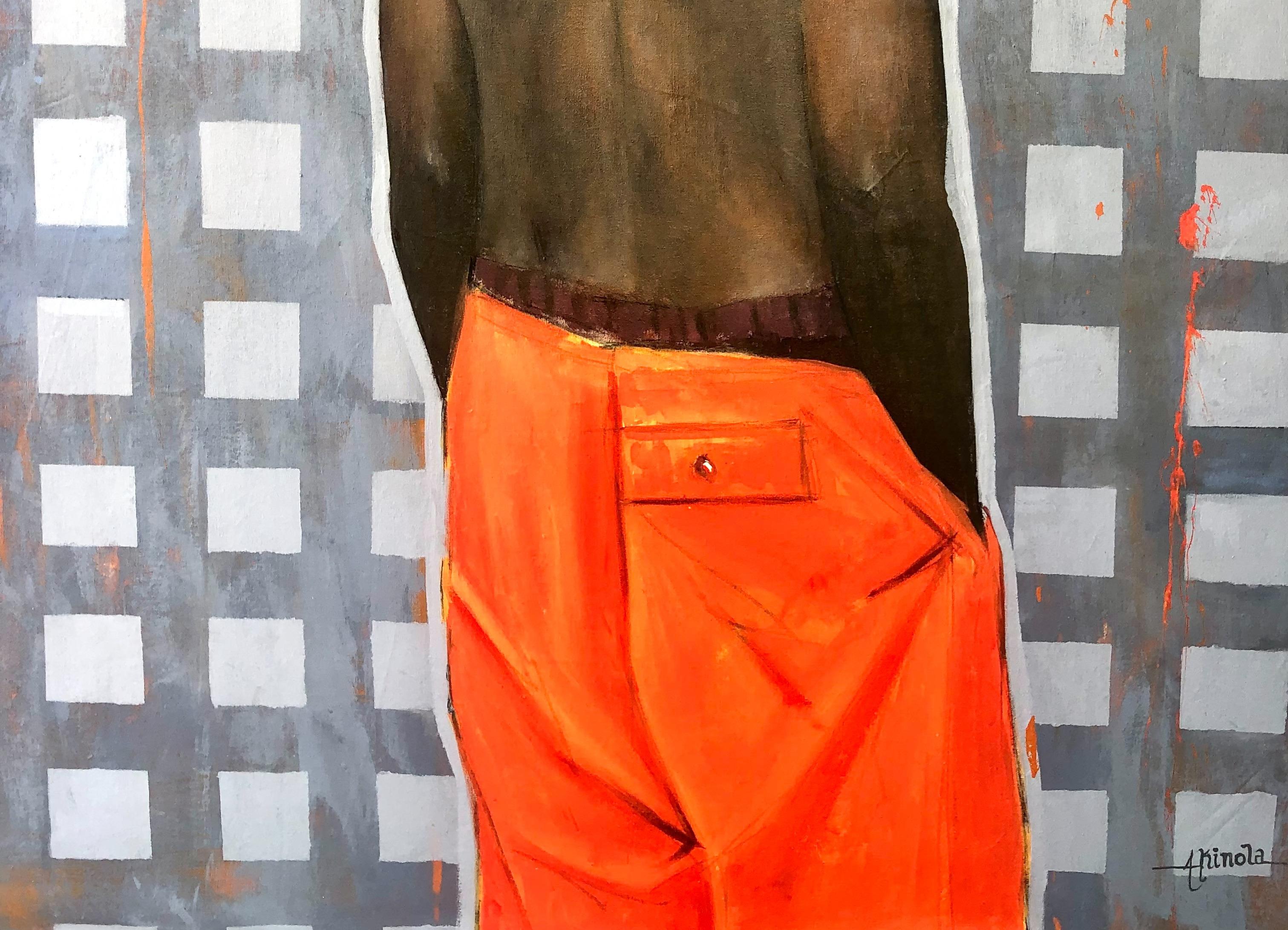 La vita come mezzo di conoscenza - 21° secolo, Contemporaneo, Figurativo, Uomo, Uccello - Animal Painting Grigio di Akinboye Akinola Peter