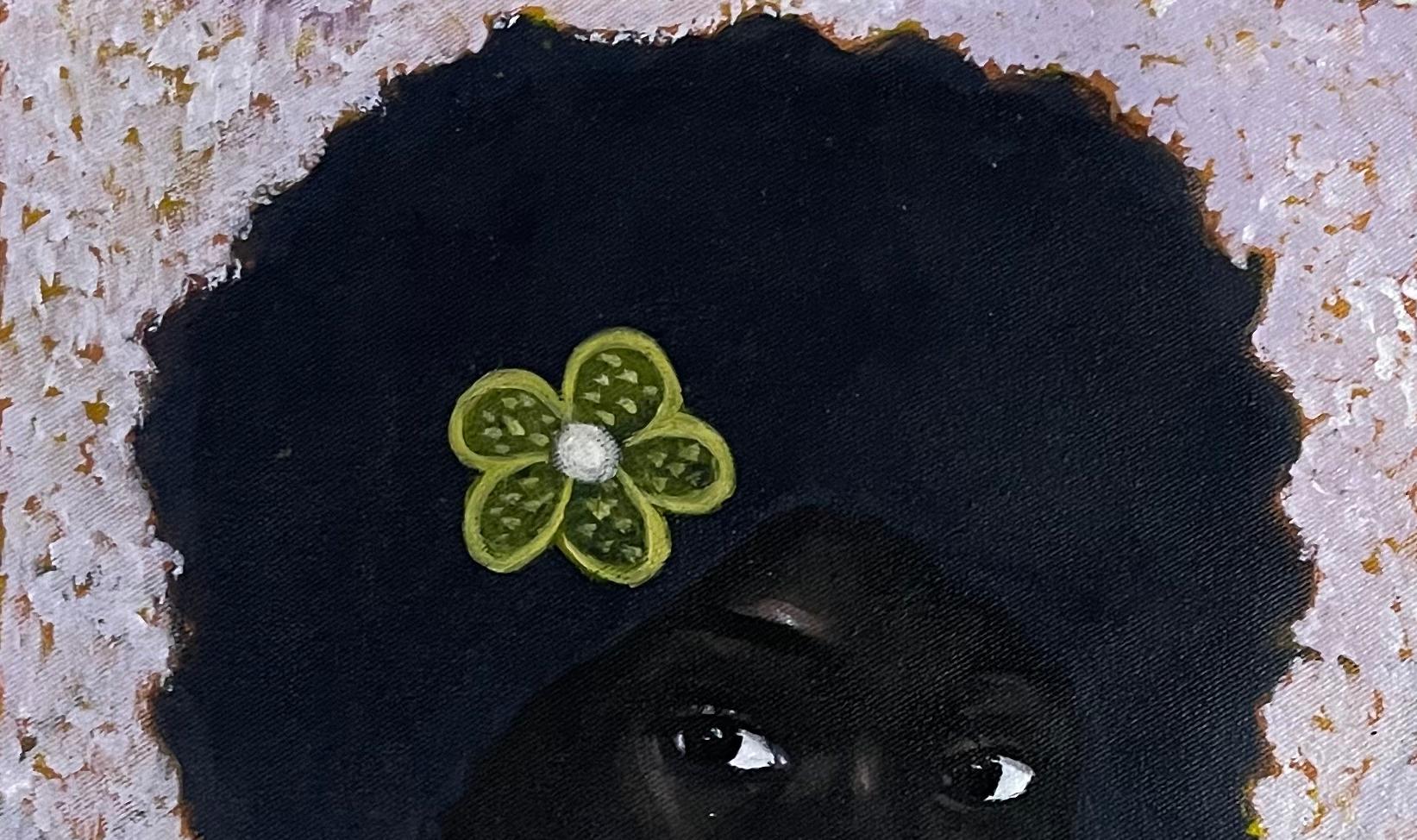 Afro Lady -21. Jahrhundert, Zeitgenössisch, Figuratives Porträt, Moderne Frauen, Floral (Surrealismus), Painting, von Akingbade Mayowa
