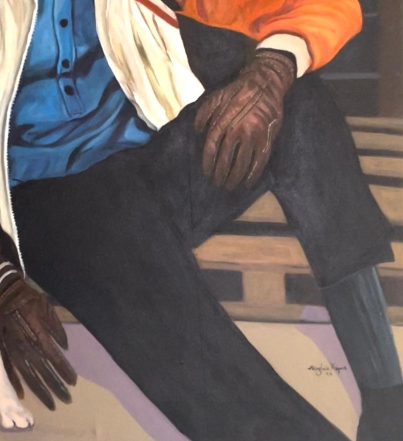 At The Warehouse - 21st Century, Contemporary, Figurative Portrait, Woman, Dog en vente 1