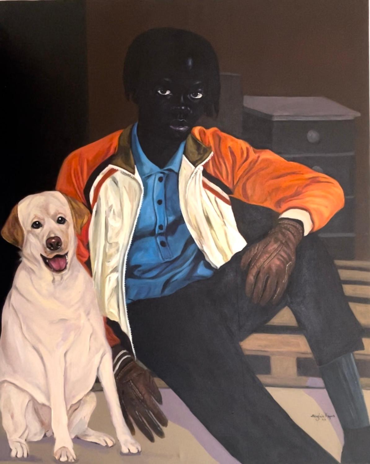 Al Magazzino - 21° secolo, Contemporaneo, Ritratto figurativo, Donna, Cane