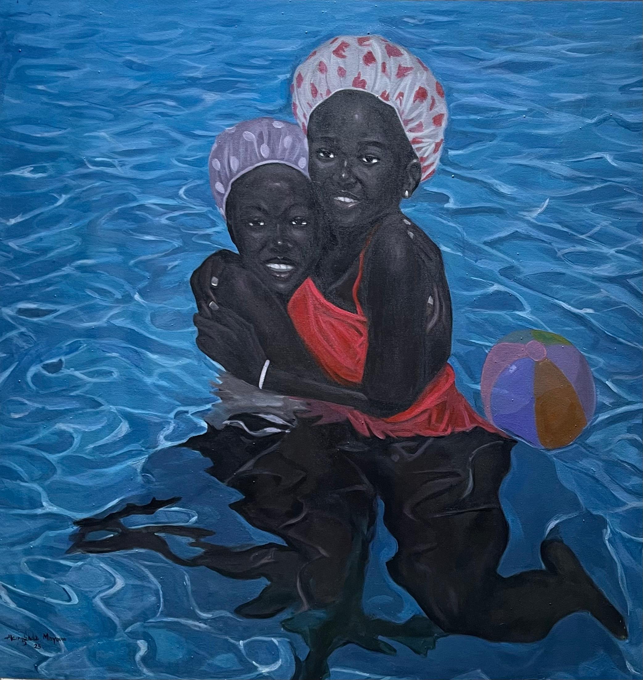 Fun At The Pool 2 - Painting, Acrylic on canvas