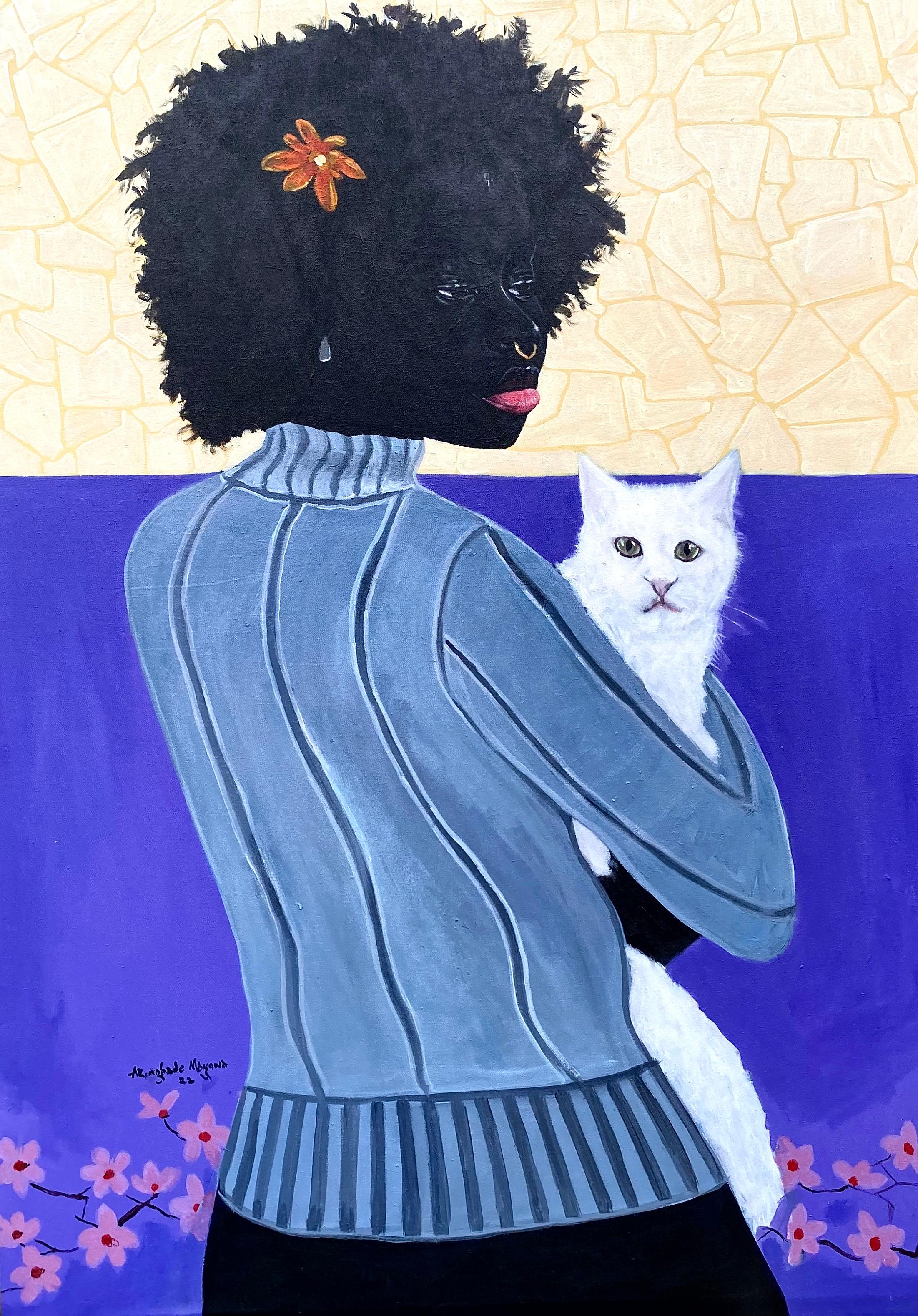 Akingbade Mayowa Figurative Painting - My Little Pet and I