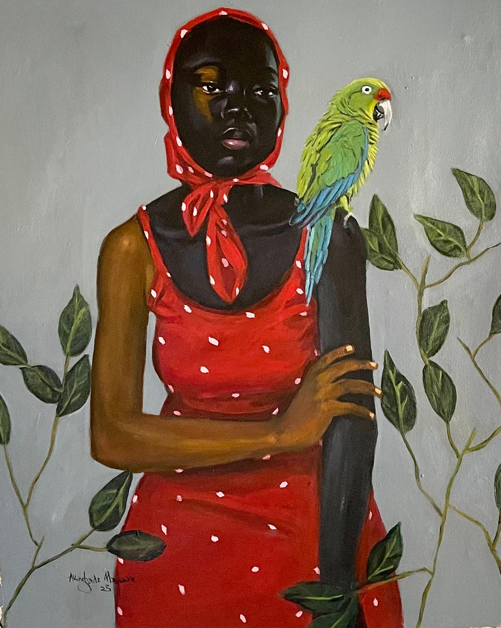 Akingbade Mayowa Animal Painting – Not Alone 2 - 21. Jahrhundert, Zeitgenössisch, Figuratives Porträt, Modern, Frauen