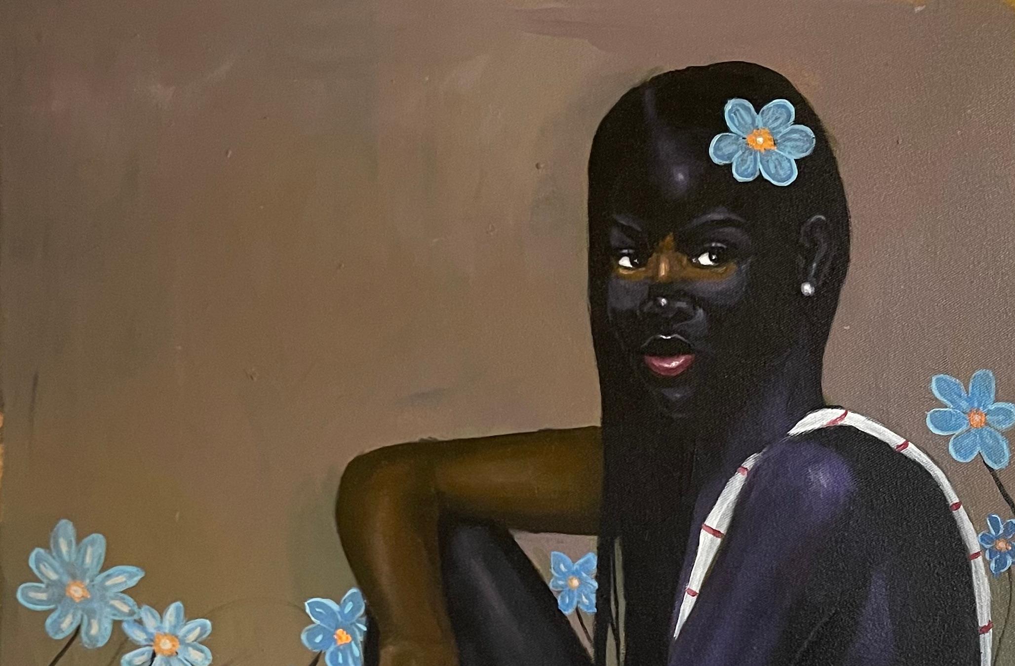 Not Alone - 21. Jahrhundert, Zeitgenössisch, Figuratives Porträt, Afrika Frauen, Flora – Painting von Akingbade Mayowa