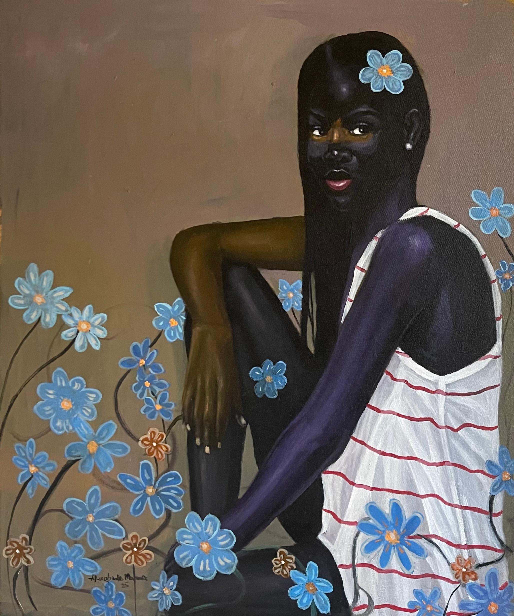 Not Alone - 21° secolo, Contemporaneo, Ritratto figurativo, Africa Donna, Flora
